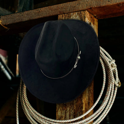 3pcs Western Hat Set with Decorative Leather Strap & Adjustable Metal Buckle - Classic Wide Brim Cowboy Hat, Unisex Black Western Hat for Men & Women, 100% Polyester Felt Material, Hand Washable - Western Costume Party, Cowbo