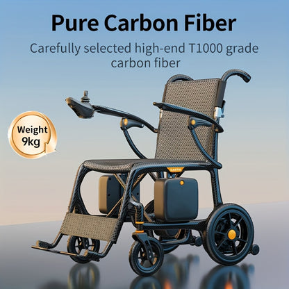 Carbon Fiber Adult Electric Wheelchair - 25-Mile Long Range, 300 lb Capacity Heavy-Duty Power Chair, One-Step Fold/Unfold, Lightweight (15kg) Travel-Friendly Mobility Aid with Hand- Mode, Fits Suitcase for Airplane, Parks & B