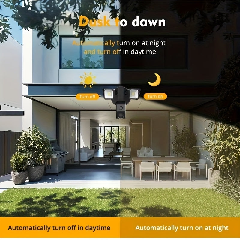SUNAOK LED Smart Security Camera, 27W, 2300 Lumens, 5700K, IP65, 3 MegaPixel, HD Live View, 393.7inch Infrared Night Vision, Supports Two-way Voice & Human Shape Detection & CloudStorage, Enhanced Motion Detection, Built-in S