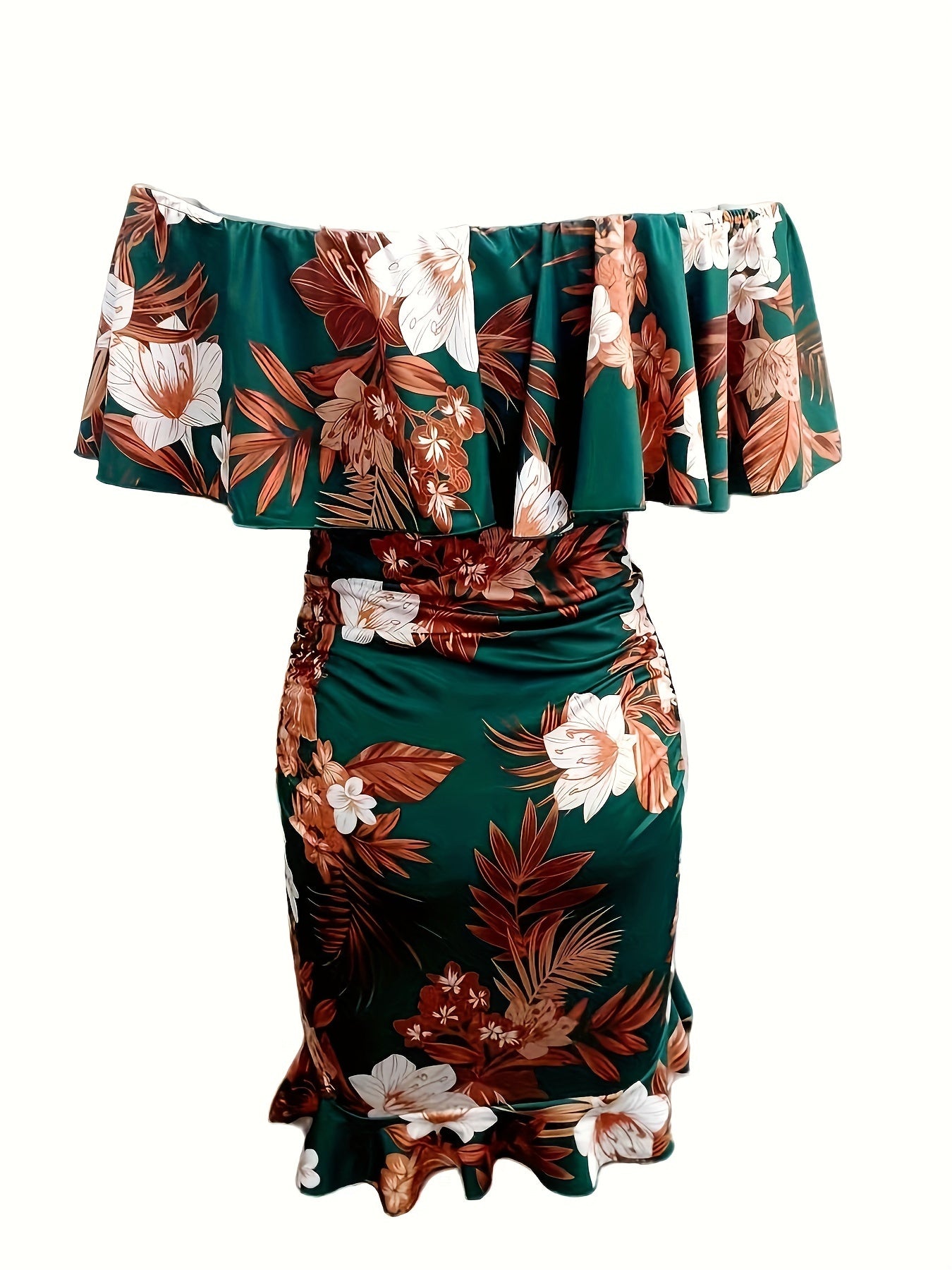 Floral Print Off Shoulder Dress, Sexy Ruched Bodycon Dress For Spring & Summer, Women's Clothing