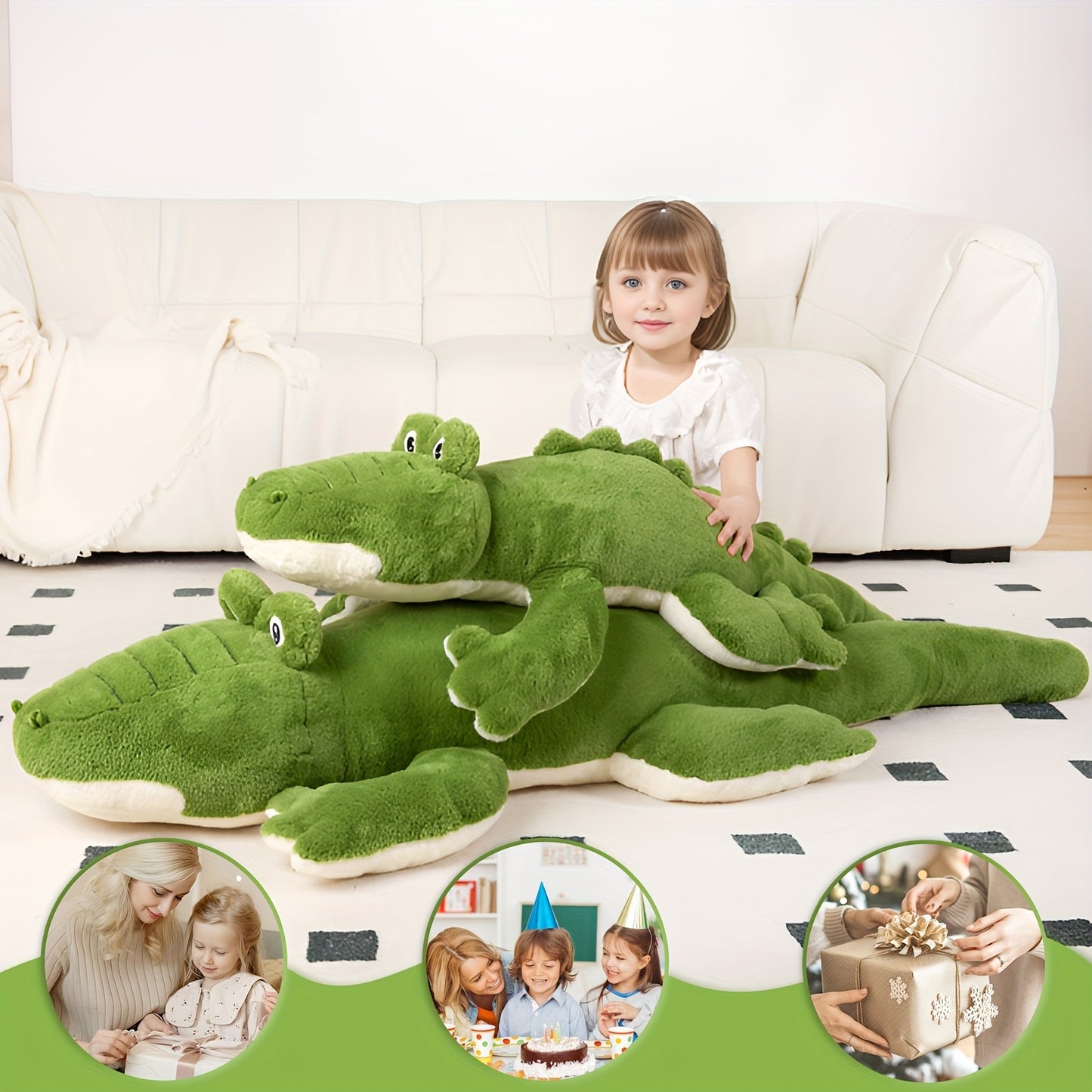 60inch Giant Crocodile Stuffed Animal | Soft Toy Alligator Large Cute Huge Jumbo Big Size Kawaii Fluffy Fat Plushie, Green Knit Fabric, Ideal Gifts for Kids Boys Girls Birthday, Halloween, Christmas, Valentine'S Day.