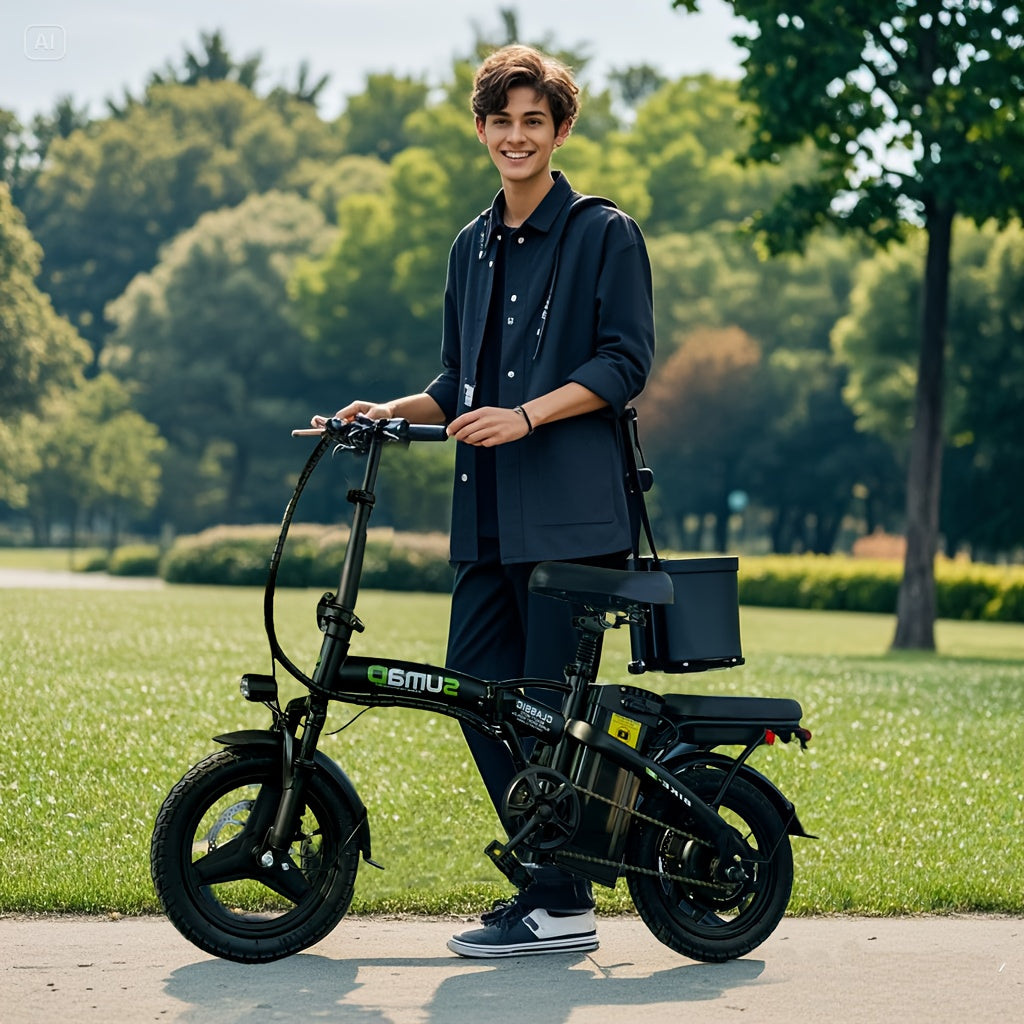 740W Electric Bike, 45 Miles Of Range, 14-inch Folding Electric Bike, Suitable for Teenagers And Adults, 20 Miles Of Speed, Removable Battery, Double Disc Brakes, Front And Rear Suspension, Suitable for Urban Travel, Shopping