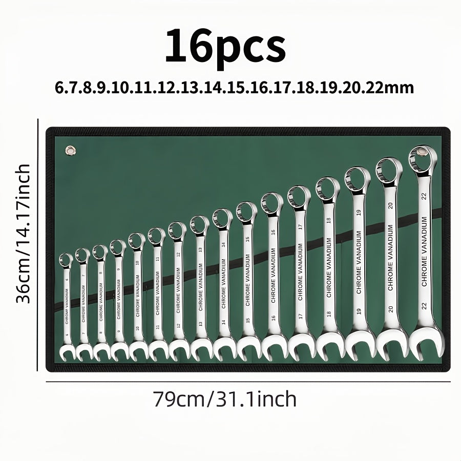 Combination Wrench Set 6-22mm Double End Wrench Set with Storage Case, Industrial Wrench, Rust-Proof Chrome Steel for Motorcycle & Bike Repair