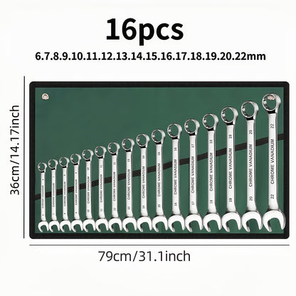Combination Wrench Set 6-22mm Double End Wrench Set with Storage Case, Industrial Wrench, Rust-Proof Chrome Steel for Motorcycle & Bike Repair