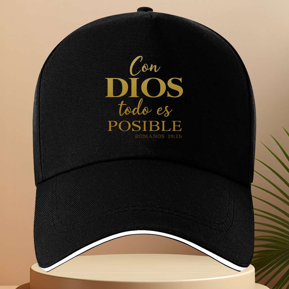 1pc Men's Spanish Inspirational Baseball Cap with Romans 4:17 Bible Verse - Adjustable Snapback, Lightweight Non-Stretch Fabric, Black & Golden Lettering for Running, Gym, Outdoor Sports - Christian Faith Hat for Men