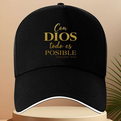 1pc Men's Spanish Inspirational Baseball Cap with Romans 4:17 Bible Verse - Adjustable Snapback, Lightweight Non-Stretch Fabric, Black & Golden Lettering for Running, Gym, Outdoor Sports - Christian Faith Hat for Men