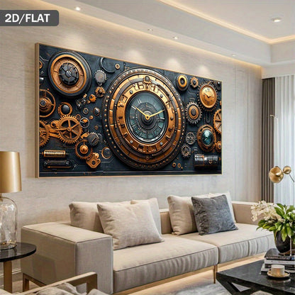 1pc Extra Large Modern Steampunk Clockwork Machinery Canvas Painting - Industrial Mechanical Decor with Clock, Gears, Cogs - Large Wall Art Poster for Living Room, Bedroom, Office - No Frame Needed - Perfect for Steampunk, In