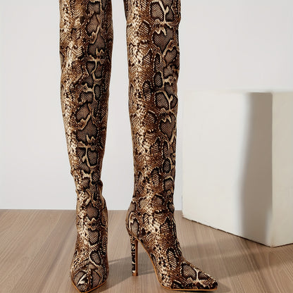 2025 Autumn/Winter New European and American Sexy Snake Print High Heel Pointed Toe Women's Boots