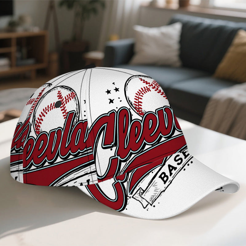 1pc 2D Cleveland Baseball Stars Print Baseball Cap - Vibrant Polyester Snapback Hat with Full-Body Print, Lightweight and Adjustable, Ideal for Running & Street Fashion.