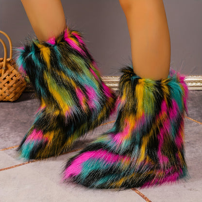 Women's Ankle Boots, Short Boots, Furry Boots European & American Style New Winter Collection Women's Outdoor Faux Fur Boots Faux Fox Faux Fur Boots