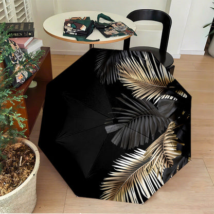 Automatic Open/Close Umbrella with One-Touch Button - Windproof 8-Rib Sturdy Frame, Black & Golden Leaf Design - Compact Travel Umbrella with One-Button Closing Mechanism for Men & Women, Automatic Open/Close, Black & Golden/