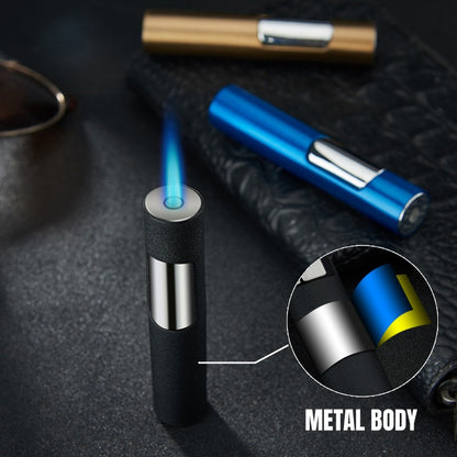 Stylish Push Lighter Designed for Outdoor Use, Featuring a Windproof Design And a Straight Blue Flame. This Mini Portable Spray Torch Is Refillable with Butane Gas And Has an Adjustable Flame. It'S an Ideal Gift for Your Boyf