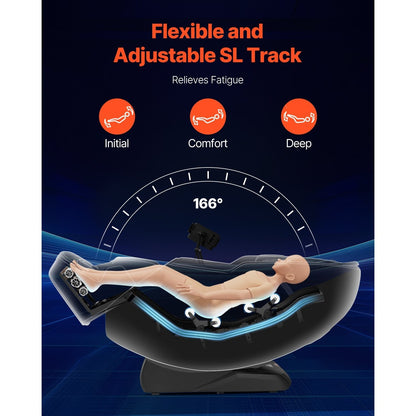 VEVOR Dual-Core 4D+3D Full Body Massage Chair, with Extended SL Track, Deep Yoga Stretch, Electric Extendable Footrest, TFT, AI Voice Control, Heat, Airbags, Armrest Controls, Wheels