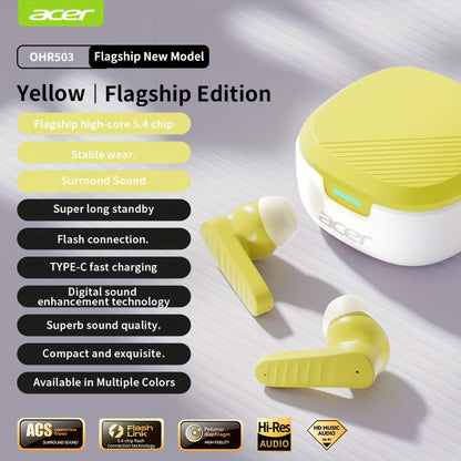[ACER Official Authentic Product] TWS Wireless Earbuds Deep Bass Stereo Sound Cute Macaron Colors Extra-Long Battery Life In-Ear Design for Sports/Running Low-Latency Gaming Mode Hi-Fi Audio Lightweight Touch Control Stylish
