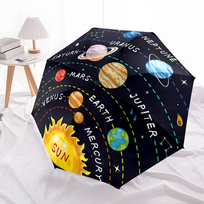 Automatic Open/Close Umbrella with One-Touch Button - Solar System Design (Planets, Stars) - Compact Folding Umbrella with 8-Rib Strong Frame - All-Season Portable Umbrella for Travel, School, Office, Gifts - Space-Themed Dec