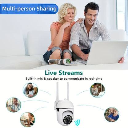[Wi-Fi PTZ Night Vision Camera] 2.4GHz Wi-Fi 360° PTZ 1080P Night Vision Monitor - Home Security Camera with Intelligent Motion Detection, Alarm Push, Two-Way Audio