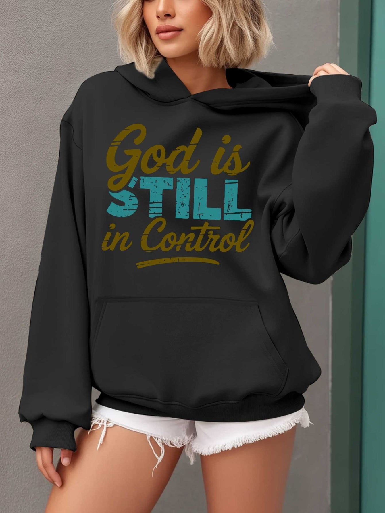 Women'S Hoodie - Beige Pullover Sweatshirt with "God is Still in Control" Inspirational Quote, Long Sleeve Hooded Sweater for Fall/Winter, Cozy Casual Everyday & Formal Outfits - Perfect Christian Gift for Women, Ladies Sweat
