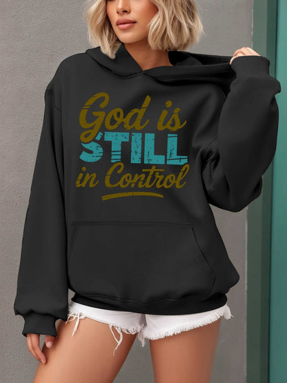 Women'S Hoodie - Beige Pullover Sweatshirt with "God is Still in Control" Inspirational Quote, Long Sleeve Hooded Sweater for Fall/Winter, Cozy Casual Everyday & Formal Outfits - Perfect Christian Gift for Women, Ladies Sweat