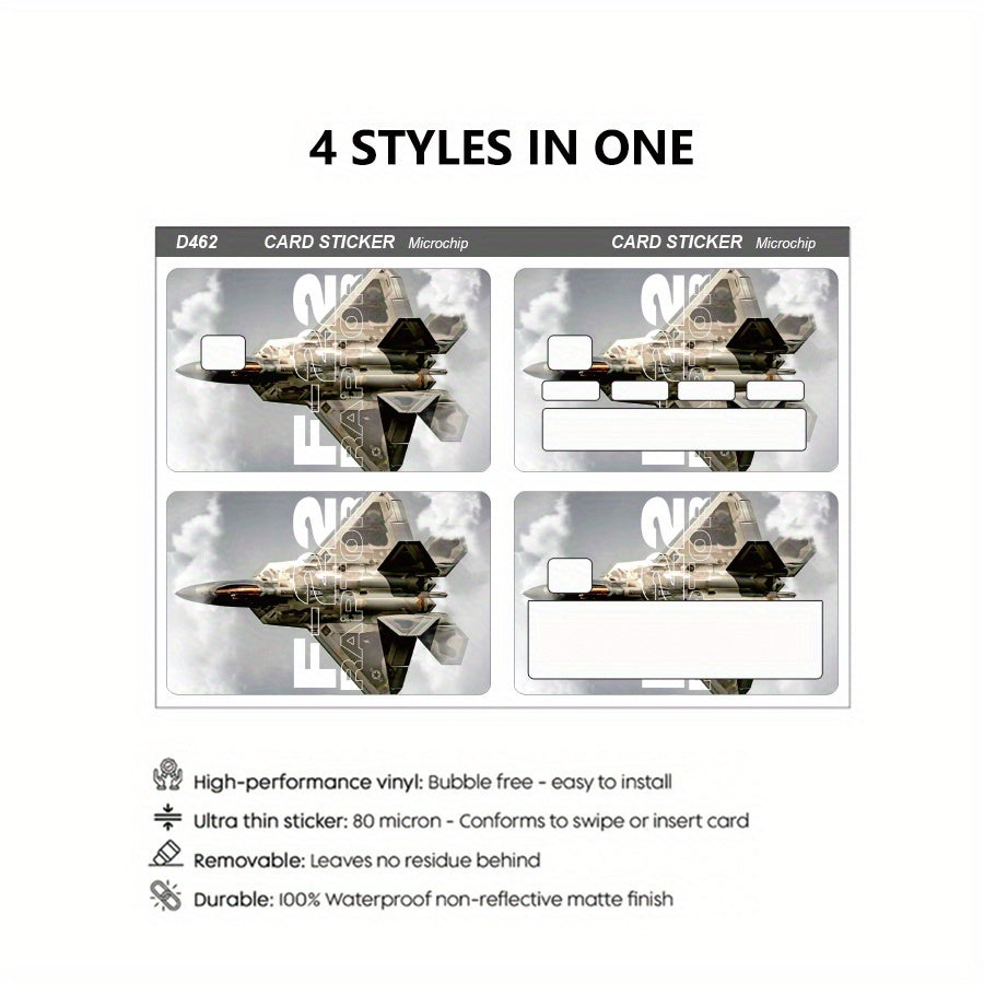 Fighter Jet Pattern Stickers, A Powerful Tool of Technology, Includes 4 Unique Designs, Durable Privacy Stickers Made with PVC Material, Suitable for Credit Cards, Transportation Cards, Debit Cards, Keys, and More Uses, Prote