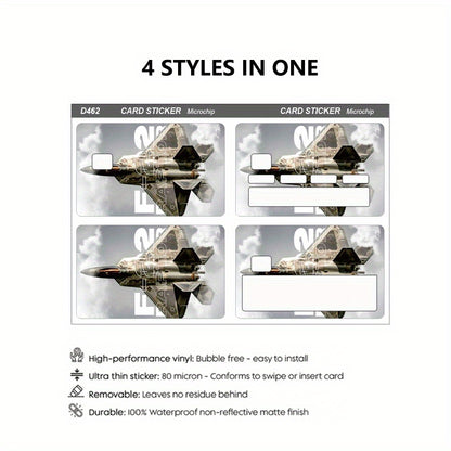 Fighter Jet Pattern Stickers, A Powerful Tool of Technology, Includes 4 Unique Designs, Durable Privacy Stickers Made with PVC Material, Suitable for Credit Cards, Transportation Cards, Debit Cards, Keys, and More Uses, Prote