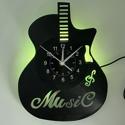 Handmade Guitar-Shaped Vinyl Record LED Wall Clock - Unique Musical Theme, Irregular Shape, Flat Crown, Digital Display, Battery Operated (AA Not Included) - Ideal for Living Room, Bedroom, Office, Music Room Decor - Perfect