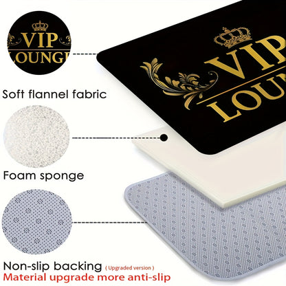 1pc HUAJI Classic Dark Letter Print Doormat - High-Density Non-Slip Absorbent Kitchen Bathroom Entryway Mat, Machine Washable 100% Polyester with Golden Crown & Leaf Design for Home Decor, Bathroom Rugs Non Slip Washable, PVC