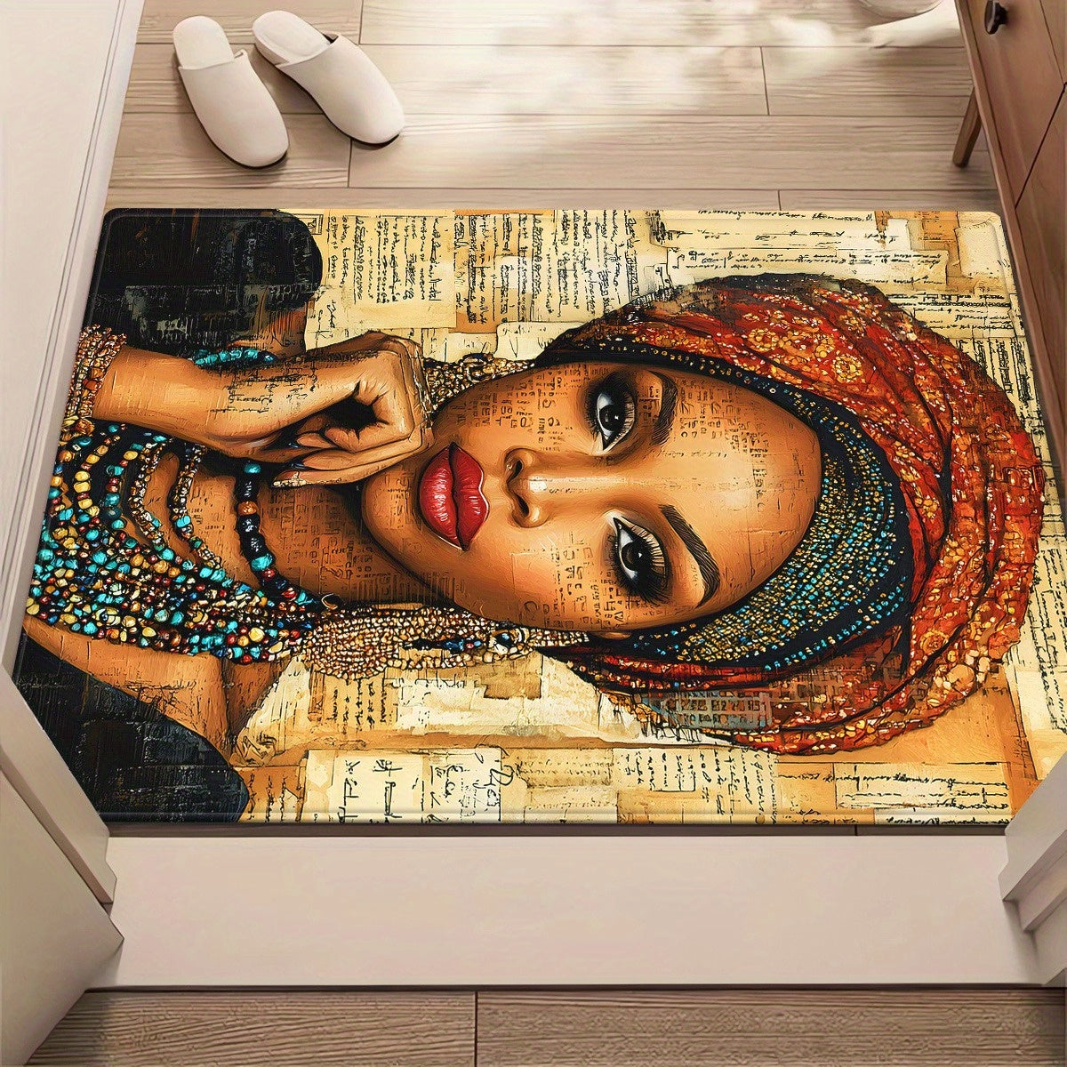 Heavy-Duty African Women Cultural Mat - Non-Slip Backing, Machine Washable Bath Mat & Floor Mat with Traditional Attire Design - Large Area Mat for Living Room, Bathroom, Office, Outdoor - Elegant Home Decor Mat, Rugs for Bat