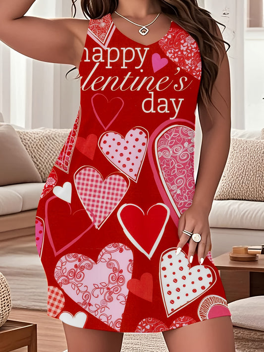 Valentine's Day Sleep Dress Red Hearts Pattern And Happy Valentine's Day Text for Home Wear And Romantic Occasions