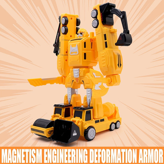 8-in-1 Magnetic Building Robot & Vehicle Set - STEM with Transforming, Trucks, Crane, Excavator, Bulldozer, Helicopter, Arm - ABS Plastic Modular Kit &, Birthday Gift