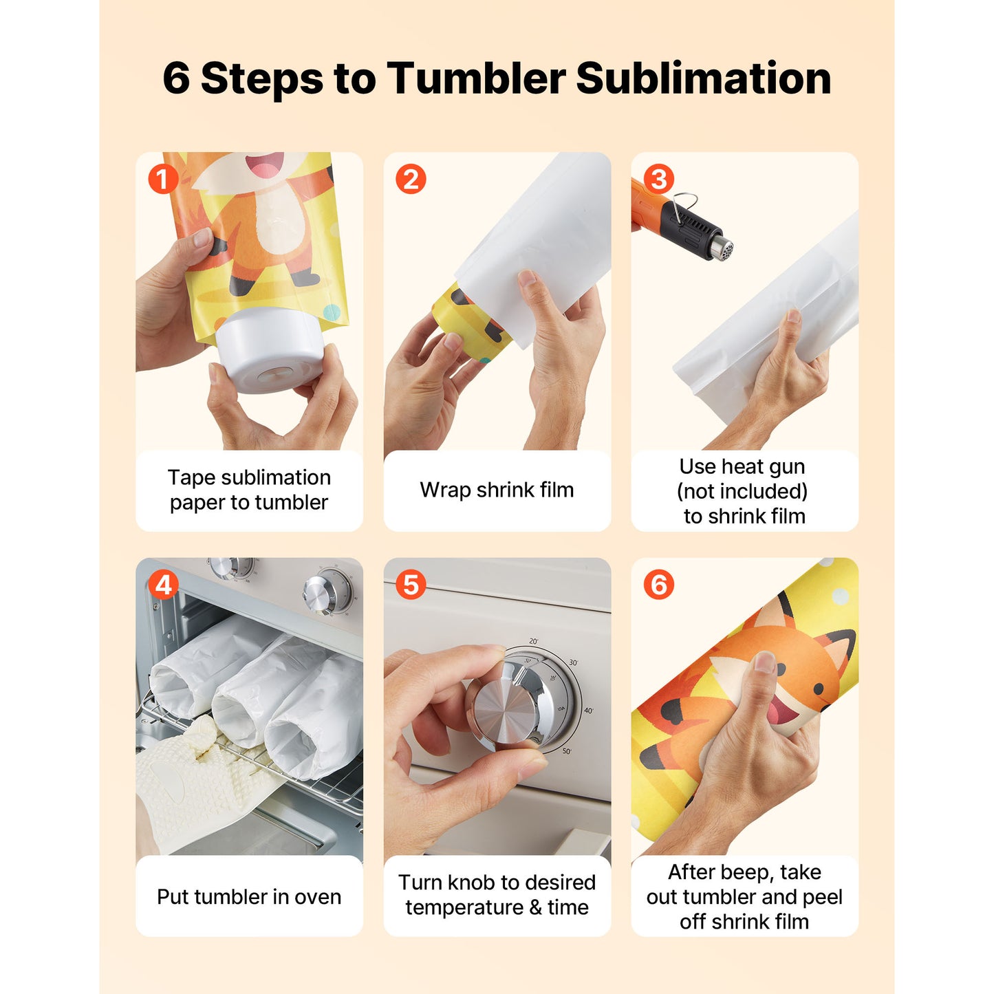 VEVOR Sublimation Oven Machine, 26 Qt, Fits 40oz Tumblers, Standard model / With 1 Heat Air Gun model, 50 Shrink Films, 1 Tape and 2 Heat Gloves, 360° Turbo Convection for Sublimation Blank Tumblers, Mugs, Bowls, Off-White
