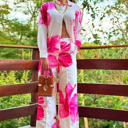 HERTALKWomen's fashion suit Zebra pattern long sleeve cardigan shirt trousers Women's new two-piece summer