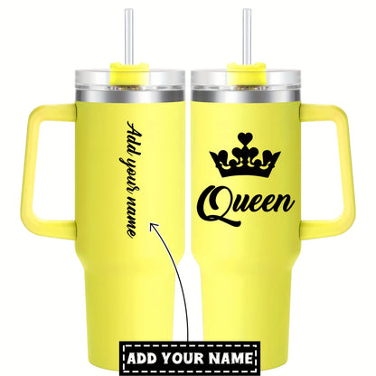 1pc HSDIOKL Queen 40oz Stainless Steel Tumbler - Double Wall Vacuum Insulated Travel Mug - Customizable with Crown & "Queen" Design - Pink Lid - Perfect for Halloween, Christmas, Thanksgiving Gifts - Gift Mug | Crown Motif Tu