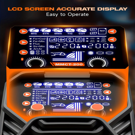 Multi-Process Welder-200A 7-in-1 Welding Machine Combination (incl. High Frequency TIG/Gas MIG/Fusion Core MIG/Stick/Plasma Cutting/SYN/Spot/VRD Welding), 110/220V Dual Voltage Aluminum Welding Machine