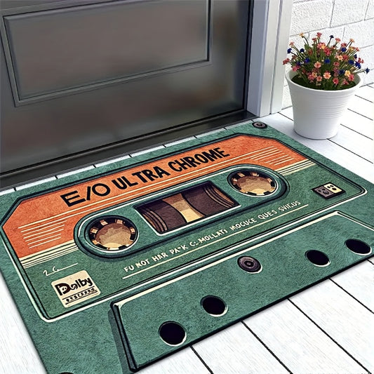 80s/90s Retro Cassette Tape Door Mat - Non-Slip Machine Washable Polyester Mat with Rubber Backing, Vintage 80s/90s Design for Indoor/Outdoor Entryway, Kitchen, Living Room Decor - Durable Home Decoration Mat, Indoor Outdoor