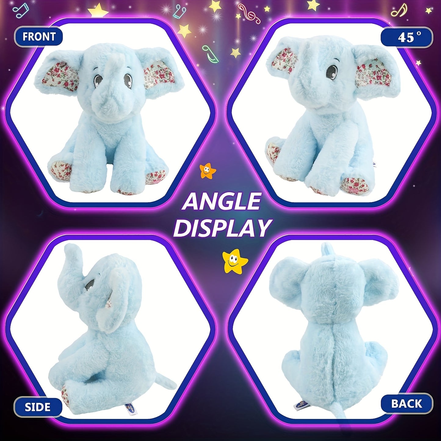 Musical Glowing Blue Elephant Plush Toy, Happy Easter Soft Elephant Plush Toy Floppy LED Stuffed Animals Lullabies Nightlight Companion For Kids, Birthday Gift For Toddlers, Adorable Playing Doll