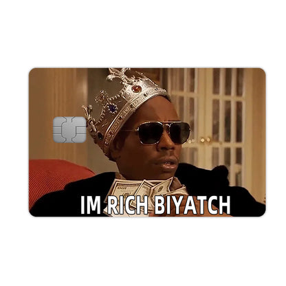 4pcs Waterproof PVC Card Skins - Funny "I'M RICH BIYOTCH" Golden Card Design Stickers | Scratch-Resistant, Non-Slip Glossy-like for Credit/Debit Cards & Keychains | Ultra-Thin Durable Disposable VIP-Style Protectors (Matte Vi