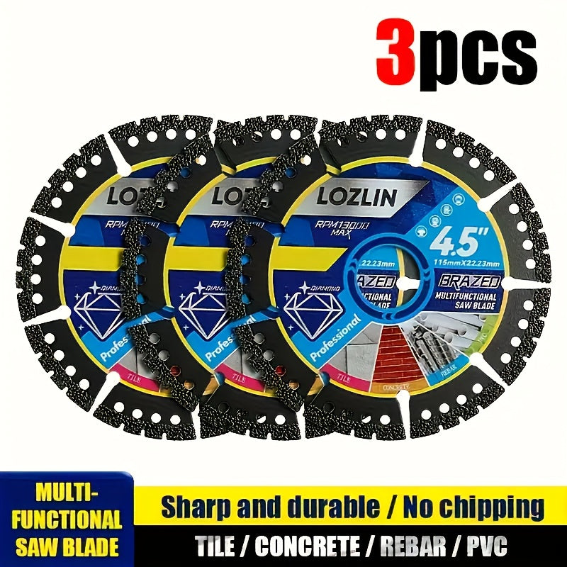 3pcs Heavy Duty Diamond Saw Blades 4.5-Inch Cutting Wheel with RPM Guide - Multi-Purpose Tile, Concrete, Marble, Ceramic, Steel, PVC Pipe Cutting Discs - Durable Sharp Blades with Keyed Shaft for Precise Control, Efficient Cu