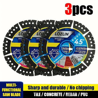 3pcs Heavy Duty Diamond Saw Blades 4.5-Inch Cutting Wheel with RPM Guide - Multi-Purpose Tile, Concrete, Marble, Ceramic, Steel, PVC Pipe Cutting Discs - Durable Sharp Blades with Keyed Shaft for Precise Control, Efficient Cu