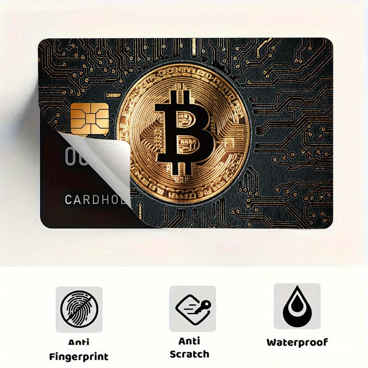 Bitcoin Pattern Sticker, Black Golden Color, Technology Circuit Board, Durable Privacy Sticker, Made of PVC Material, Suitable for Credit Cards, Transportation Cards, Debit Cards, Keys, and More, Protects Bank Cards, Perfect