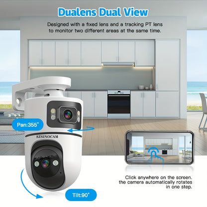 2.4G&5GHz WiFi 2K Dual Lens Wireless Monitoring Camera, Dual Lens Dual Screen, AI Motion Detection, Two-way Voice, 3 Night Vision Modes Suitable For Home Security Cameras, Christmas And Halloween Decorations, Thanksgiving Gif