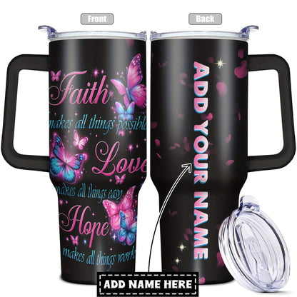 Custom 1pc, Personalized 40 Oz Tumbler with Lid, Featuring a Humorous Print about Faith, Love, And Hope. This Stainless Steel Water Bottle Makes a Great Gift for Christmas, Thanksgiving, Halloween, Birthdays, And Is Perfect f