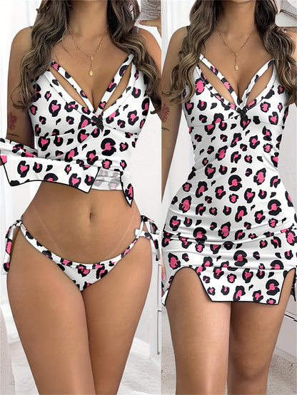 Heart Plaid Print Spaghetti Strap V Neck Slim Fit Slit Sleepwear