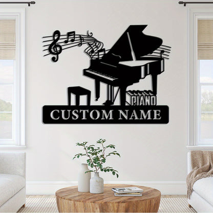 2D Flat, 1pc Customizable Piano Wall Art - Personalized Music Room Sign with Name, Elegant Grand Piano Shape & Musical Notes Decoration for Home, Studio, Gifts - Piano Lover Present, Door or Living Room Decor, Studio Decor, A