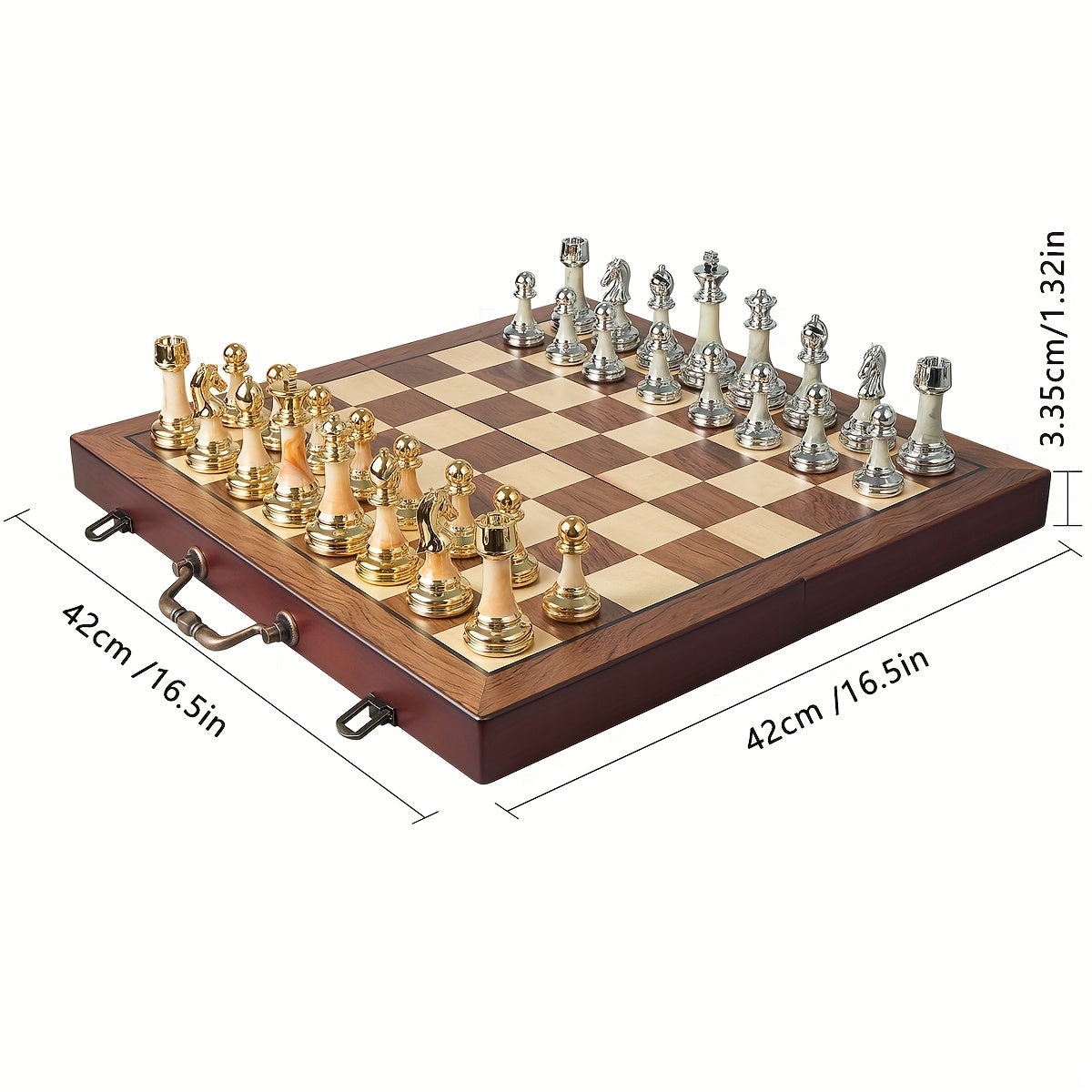 16.5-inch Chess Set, Featuring A Foldable Wooden Board with Storage Slots, Weighted Acrylic Chess Pieces, Including 2 Extra Queens And A 3.5-inch King Piece, Perfect for Halloween And Christmas Gifts., Large Chess Board, Ches
