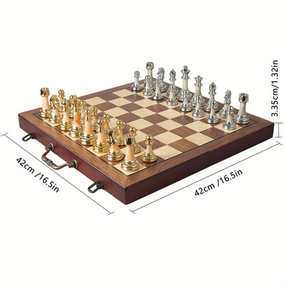 16.5-inch Chess Set, Featuring A Foldable Wooden Board with Storage Slots, Weighted Acrylic Chess Pieces, Including 2 Extra Queens And A 3.5-inch King Piece, Perfect for Halloween And Christmas Gifts., Large Chess Board, Ches