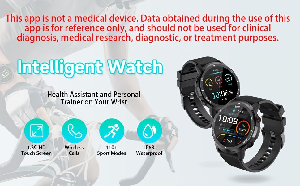 S52 Smart Men'S Watch, 1.39" Smartwatch with Wireless Calling, Sleep Monitoring, 110+ Sports Modes, Compatible with Android/iPhone, USB Charging, Alloy Body, TFT Screen, Lithium Battery-Polymer 300mA