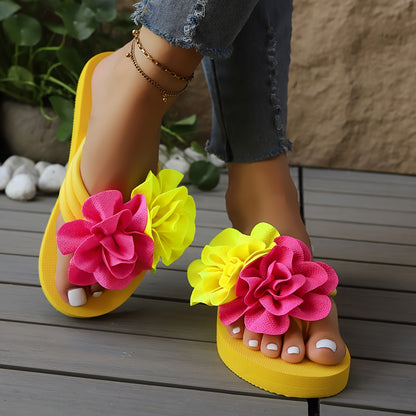 Women's Slip-On Floral sandal - Slipresistant Rubber Sole, Pink & Yellow Floral pattern, Cushioned insole - All-Season Beach, Casual, Formal Footwear - Easy-Clean Women's Shoes