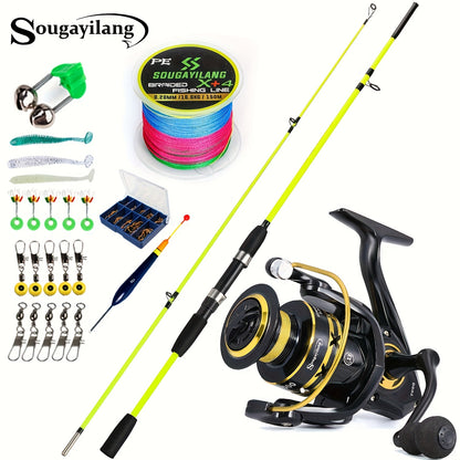 Sougayilang Fishing Rod and Reel Set, Two-Section Straight Handle Spinning Reel Combo with 5.2:1 Gear Ratio for Blackfish, Trout, Bass, Dogfish, and Carp - Beginner-Friendly Complete Tackle Kit with Random Color Line and Bait