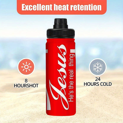 1pc 1pcs 1pc 1pcs (singular "1pc") Jesus-Themed Water Bottle - Stainless Steel Insulated Tumbler with Leakproof Lid, -Based ("Jesus He's the Real Thing"), Double-Wall Vacuum for Hot/ Drinks, Ideal Gift Suitable for Gym, Trave