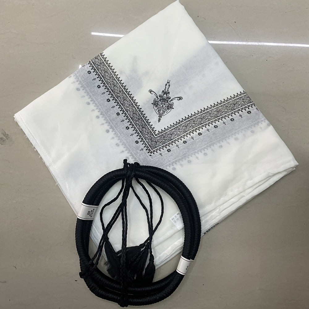 Elegant White Floral Print Headscarf - Unisex, Breathable, Perfect for Ramadan and Eid | Traditional yet Modern Design, Hand Wash Only